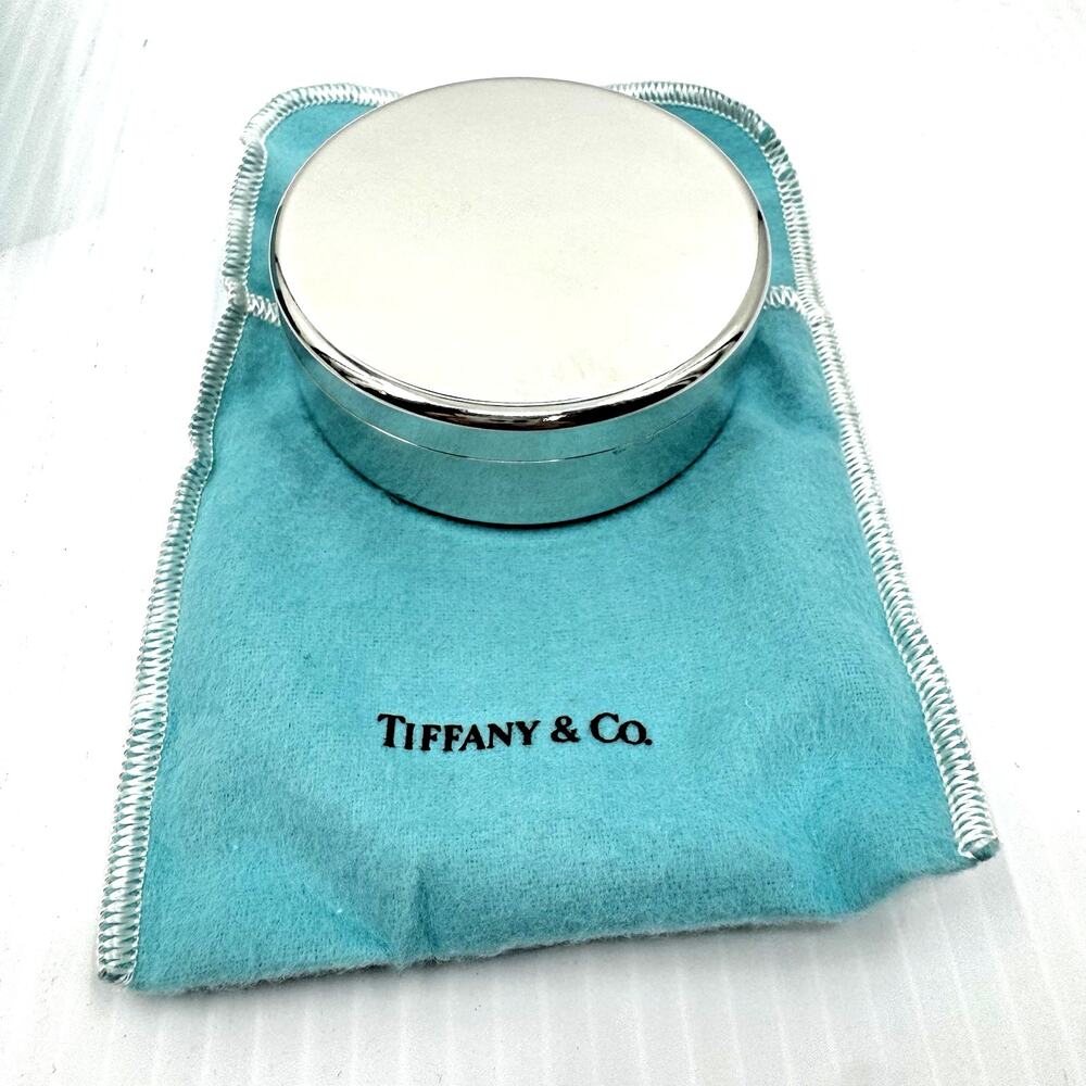 Tiffany & Co. Handcrafted Pewter Box With Blue Velvet Interior Original Box Bag